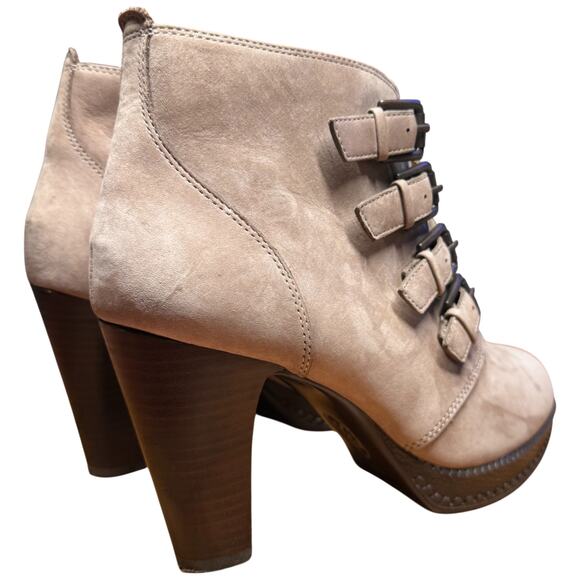 SOFFT Antica Women's 8.5 Leather Stone Taupe Buckle Strap Heeled Ankle Boots - Picture 5 of 15